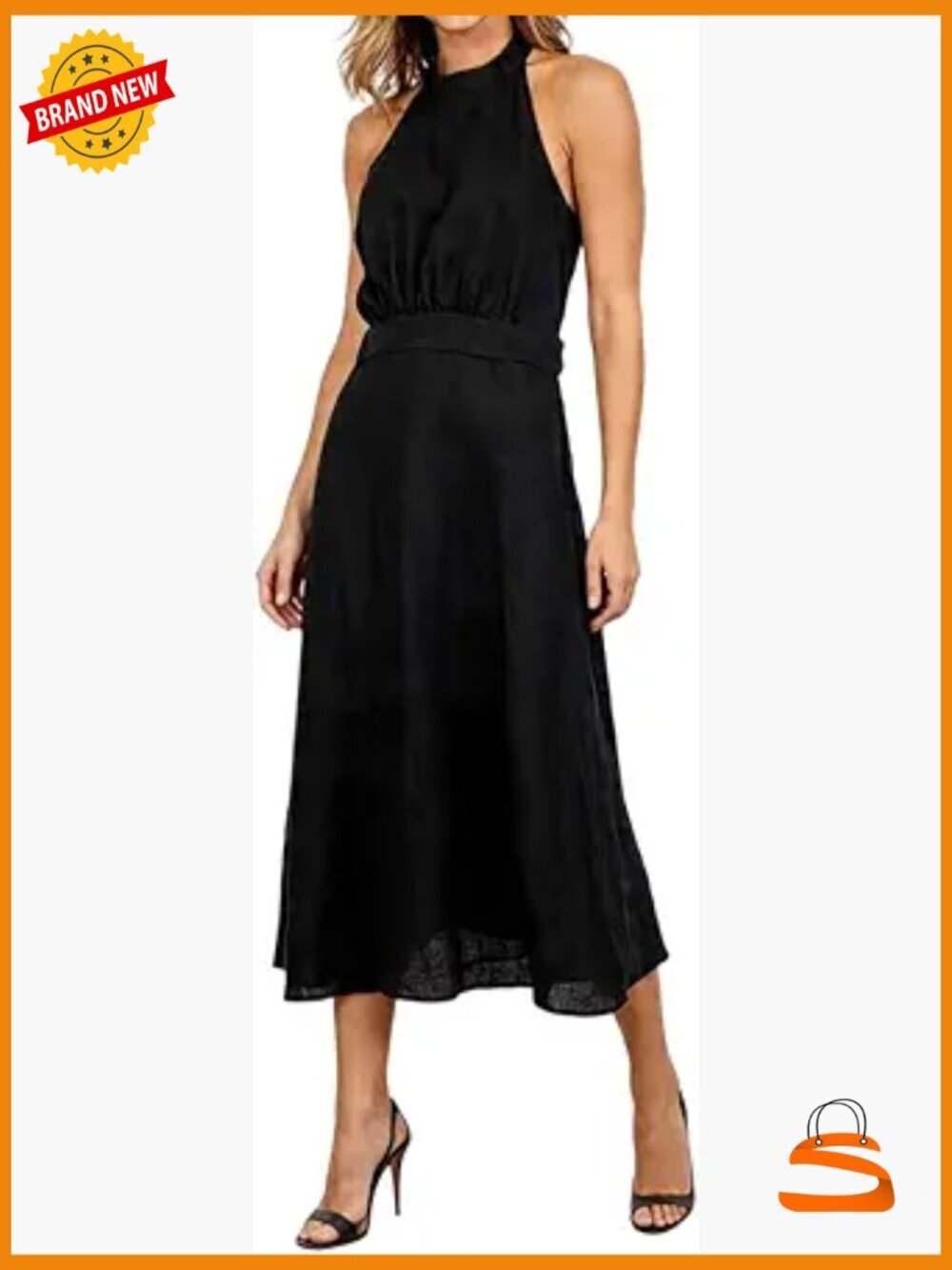100% Linen Halter A-Line Open-Back Sundress Summer Casual
